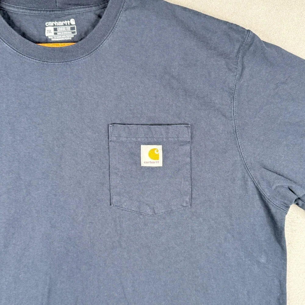 Carhartt Shirt Mens 2XL Loose Fit Blue Short Sleeve Pocket Tee Outdoors Work - Picture 2 of 9